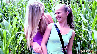 A Charming Girl Lures Her Slender Classmate Into Lesbian Sex In Public On The Way Home